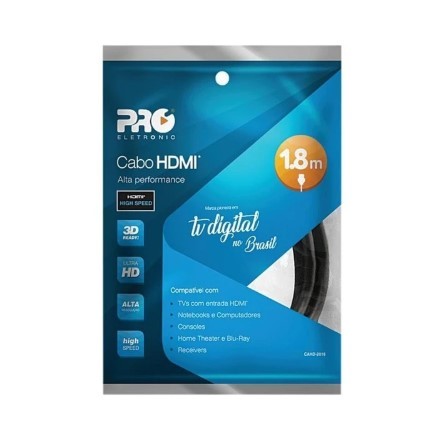 Cabo Hdmi para Hdmi 4K UltraHD 3D VERSAO 2.0 1.8 Metros - Proeletronic