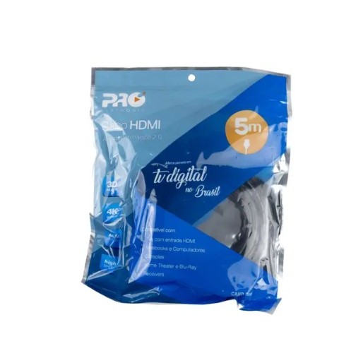 Cabo Hdmi para Hdmi 4K UltraHD 3D VERSAO 2.0 5 Metros - Proeletronic