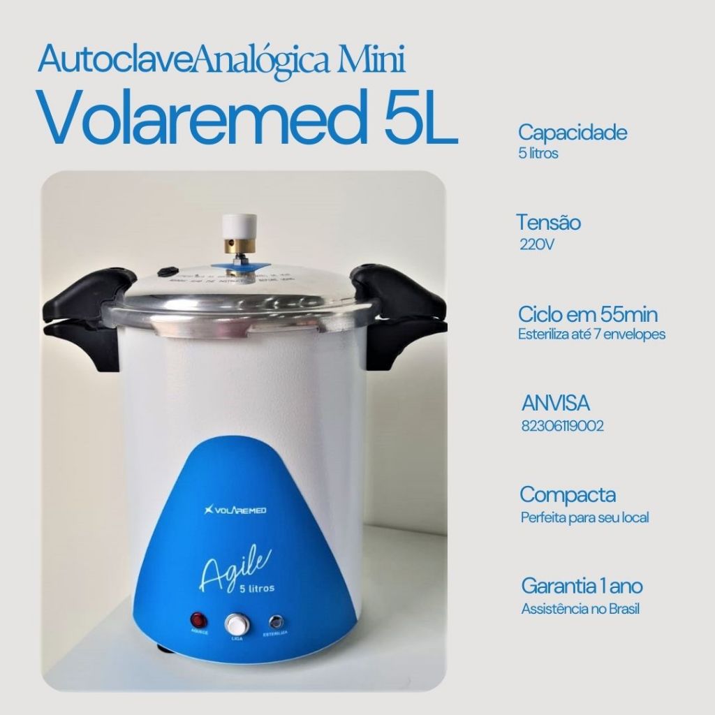 Esterilizador de alicate de unha autoclave - 220 - estufa 05 litros azul - volaremed + BRINDE