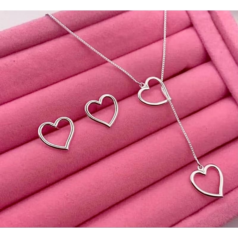 Conjunto Colar e Brinco Gravatinha Coração Folheado a Ouro 18k uo Prata 925 em Oferta na Shopee