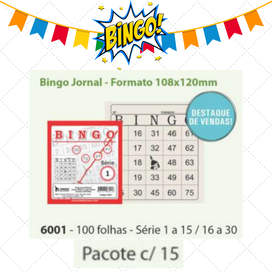 1500 CARTELAS DE BINGO PARA FESTA JUNINA PAPEL JORNAL TAMOIO (15 BLOCOS)