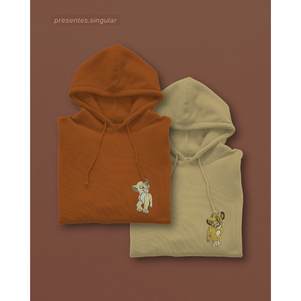 Kit (com 2) Moletom  Bordado Personalizado Modelo Simba & Nala (Rei Leão) - Presente personalizado namorados