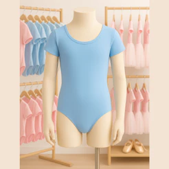 Collant Ballet Body manga curta Bale Jazz Dança Azul claro infantil / juvenil tamanho 2 ao 16