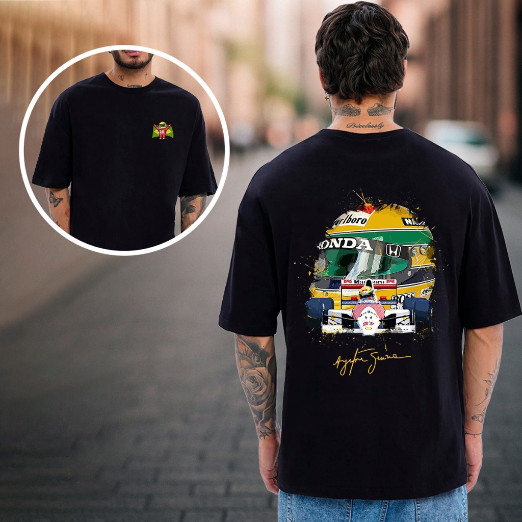 Camiseta Oversized sou Básica Estampa Frente e Costas Senna Carros Fofa Algodão Masculina Unissex em Oferta na Shopee