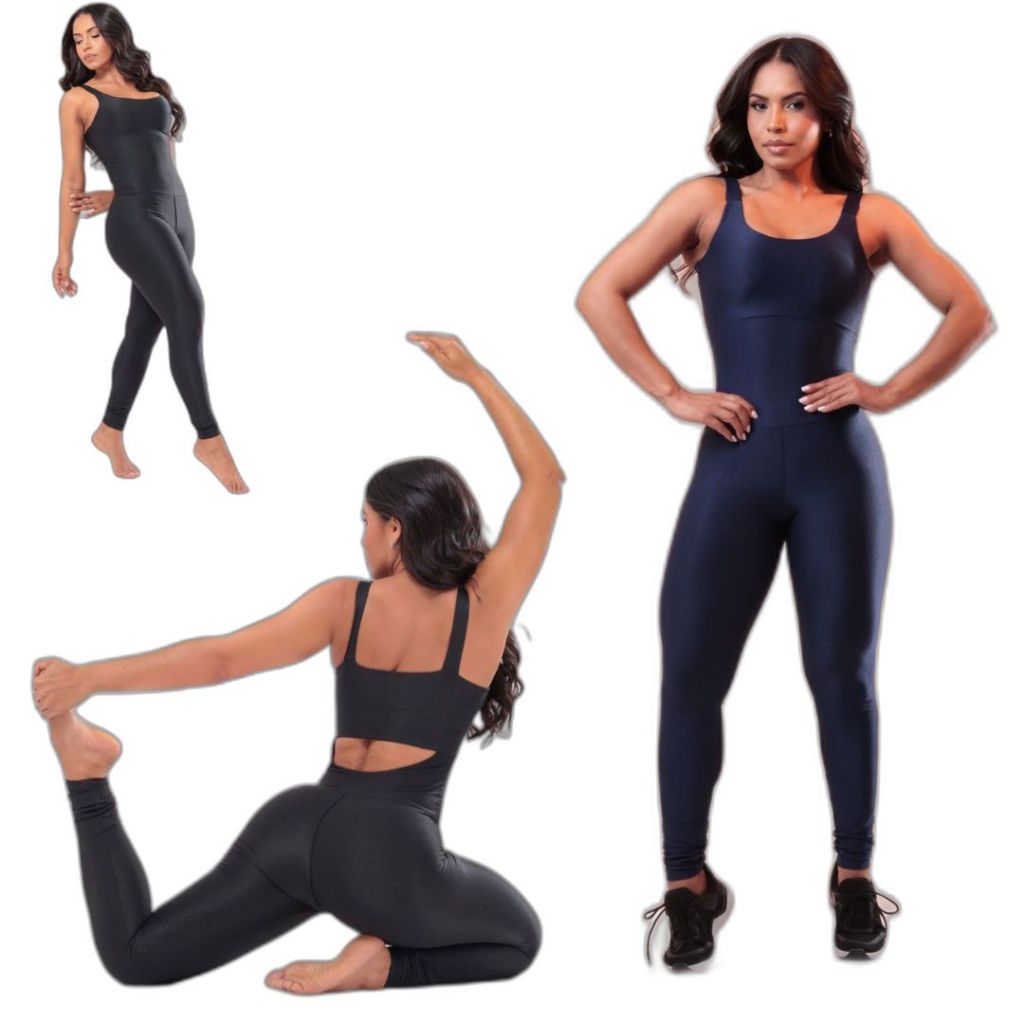 Macacão Longo Feminino Roupas Para Academia Canelado De Compressão  Luxo