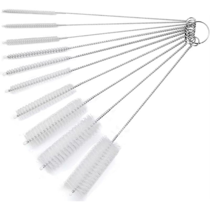 Kit 10 Escovas Limpeza Canudo Aço Varetas Grande e Pequena Copo Garrafa
