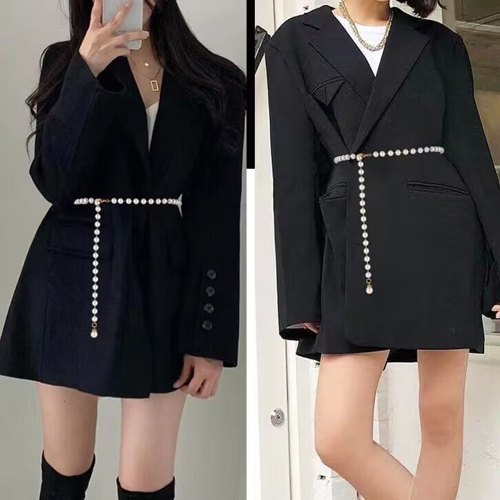 Cinto de imitação de pérola de camada única, sexy, moderno, simples, ajustável, corrente de cintura feminina珍珠9字勾 em Oferta na Shopee