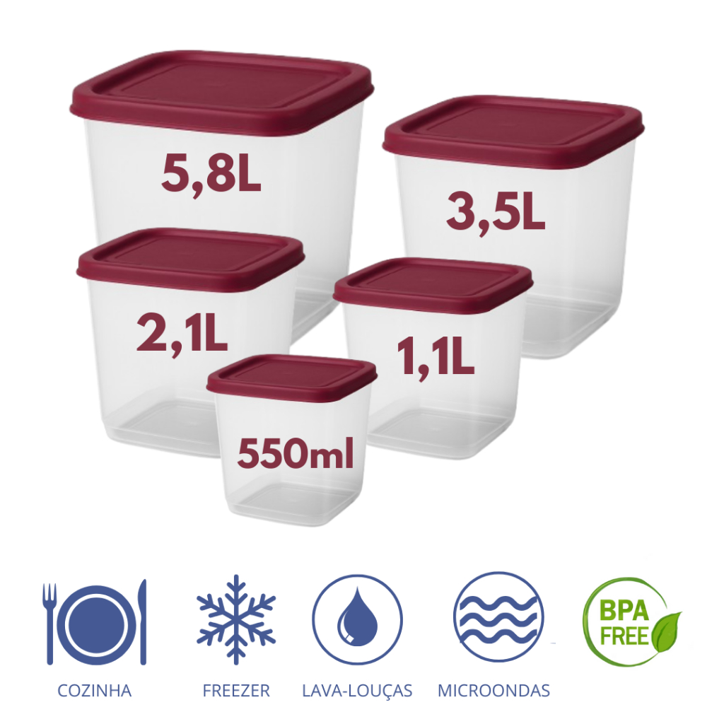 Jogo 5 Pote Transparente Mantimento Tampa HERMÉTICA BPA FREE Arroz Feijão Farinha Açúcar Café Cereal