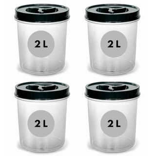 Kit 4 Potes Mantimento Transparente 2 Litros Tampa ROSCA Cereais Açúcar Café Farinha Artesanato