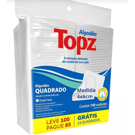 Topz Algodão Multiuso Quadrado Dupla Face 100un.
