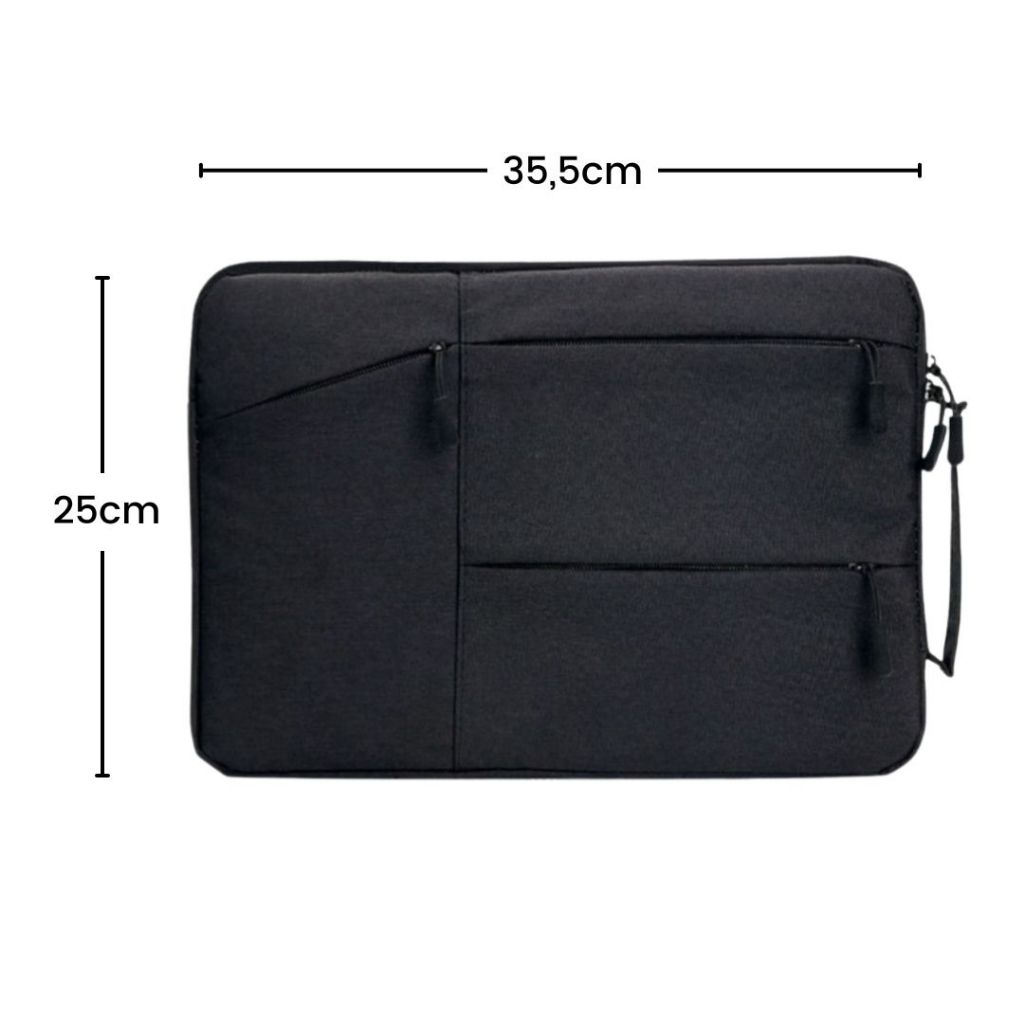Pasta Case Capa Proteção Para Notebook Apple Macbook Air Pro com Bolsos Frontais e Alça Preto