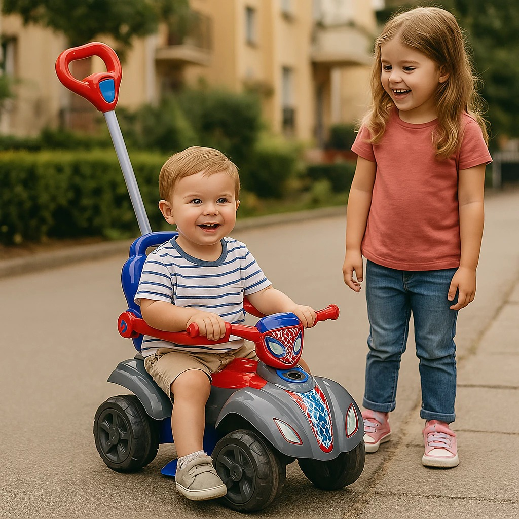Quadriciclo Infantil Baby Spyder Andador Triciclo Menino Infantil Haste Empurrador Carrinho Bebe