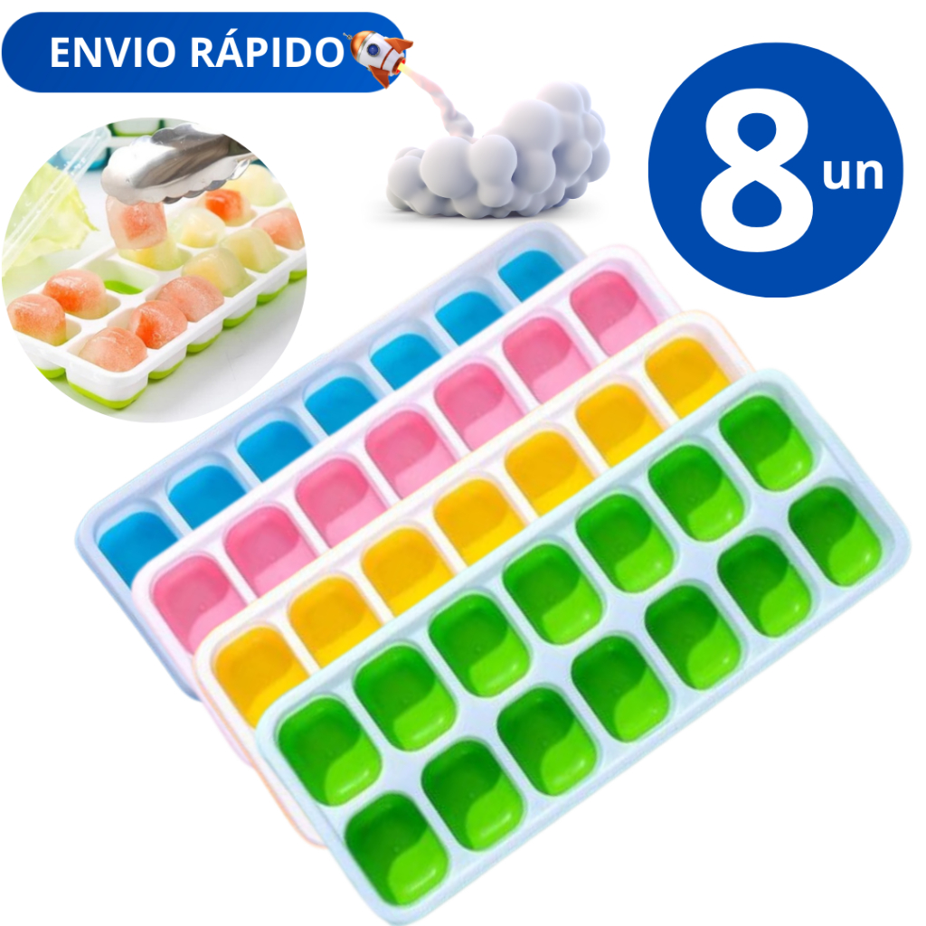 Jogo Conjunto 8 Forma de Gelo Fundo de Silicone sem Tampa Rígida Para Drinks 14 Cubos Forminha Forma Formas de gelo
