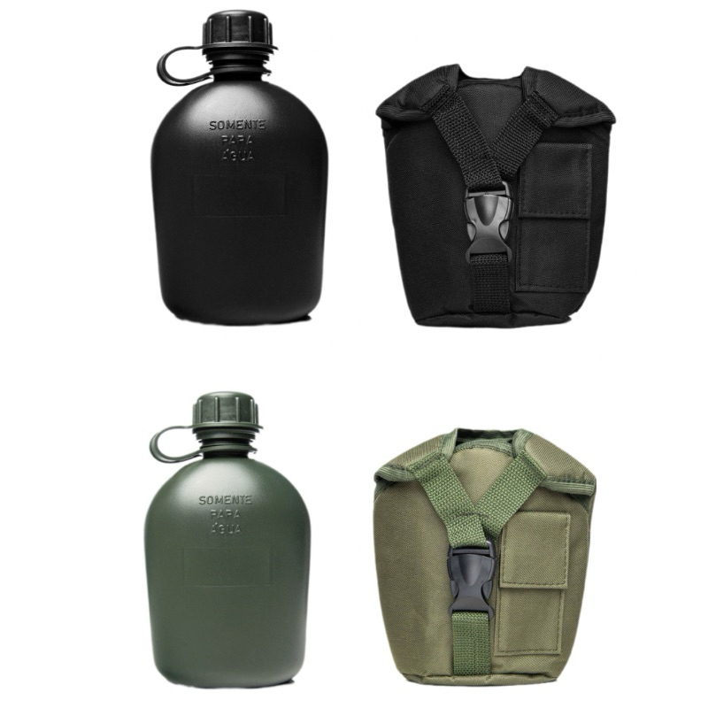 Cantil C/ Porta Cantil Militar Verde ou Preto Para Uso em Cinto Tático - 900ml