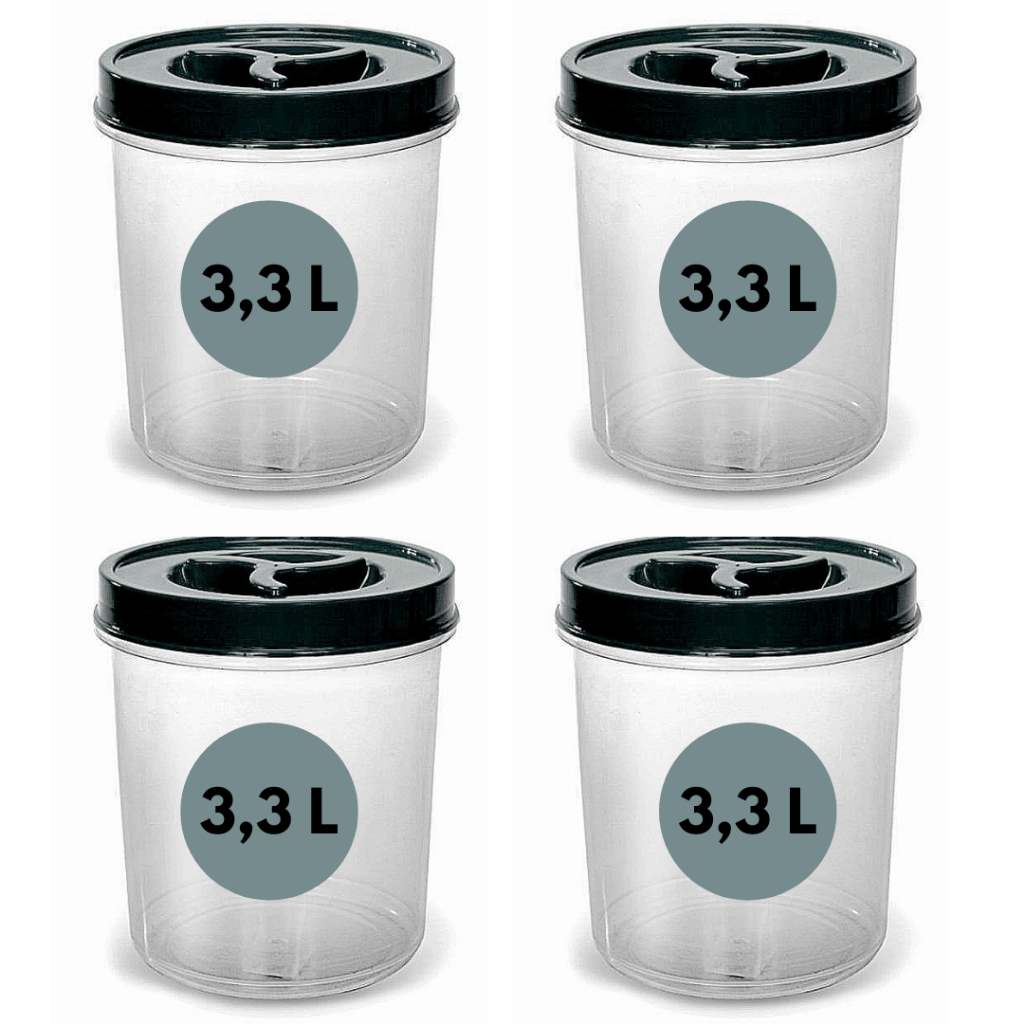 Conjunto 4 Potes Mantimento Redondo Transparente BPA FREE 3,3 Litros Tampa de ROSCA Cozinha Ateliê