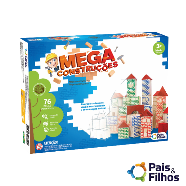 Jogo Educativo Blocos De Madeira Mega Construção 76 e 120  Peças Brinquedo Pedagógico Pais & Filhos