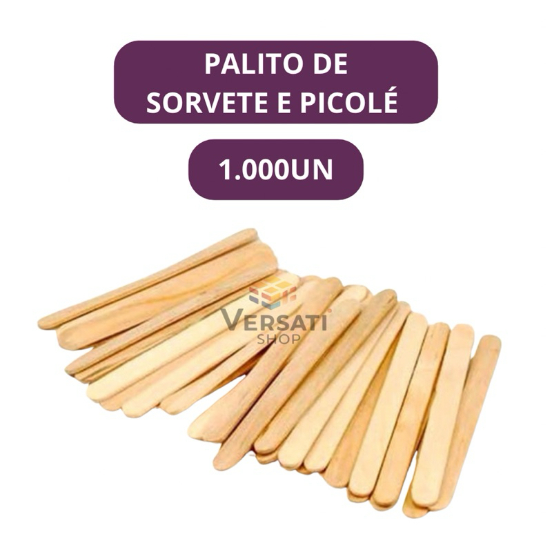 Palito de Sorvete Picolé Bambu Ponta Redondo Kit com 1.000 Unidades