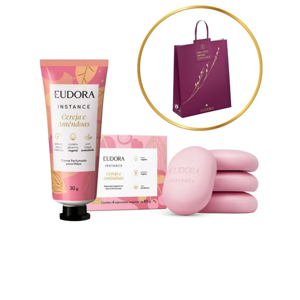 Estojo Eudora Para Presentear Boa Qualidade E Barato + Sacola - Creme de mãos + Cx de sabonetes