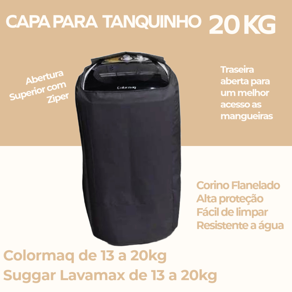 Capa Para Tanquinho Com Ziper Colormaq Lavamax 13/15/16/20 Kg Corino Flanelada