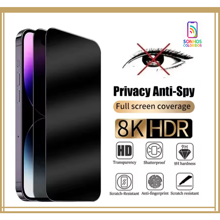 Película de Privacidade de Vidro 3D Anti-Espião para Iphone Todos Modelos IOS 6 7 8 XR 11 12 13 14 15 16 16Pro 16Pro Max