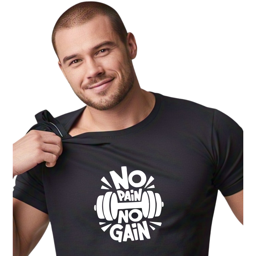 Camiseta Academia No pain no Gain Academia Treino Confortável