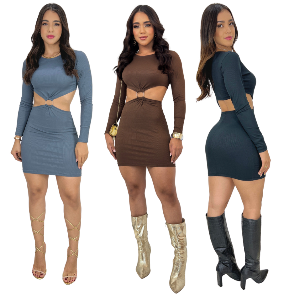 Vestido Manga longa Com Argola Ribana Premium FLY GIRL