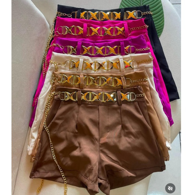 Short Feminino Estiloso Alfaiataria Cintura Alta  com Cinto Corrente Tendência Verão - PROMOÇÃO em Oferta na Shopee