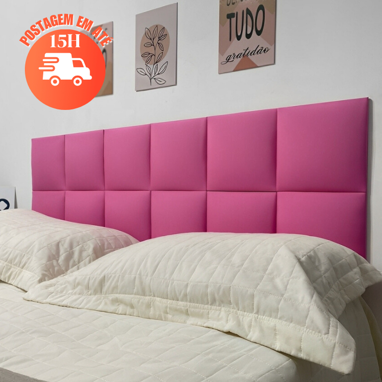 Cabeceira Estofada em Placas 23x23 p/ Cama Box Solteiro Casal Queen King | Instalação Ades...
