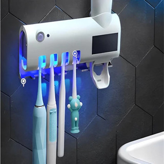 Suporte Automático de Pasta de Dente com Esterilizador - Dispenser e Porta Escova para Banheiro K8