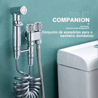 Kit Ducha Higiênica Dupla Banheiro e Lavatório Inox e ABS Chumbo/Cromado com Registro Duplo Yesop em Oferta na Shopee