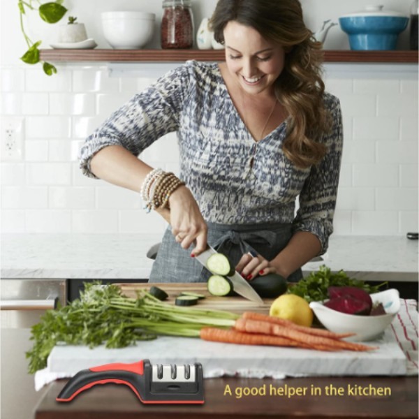 Afiador Amolador De Facas Em Aço Inox Com 3 Borda Profissional Base Emborrachado Promoção