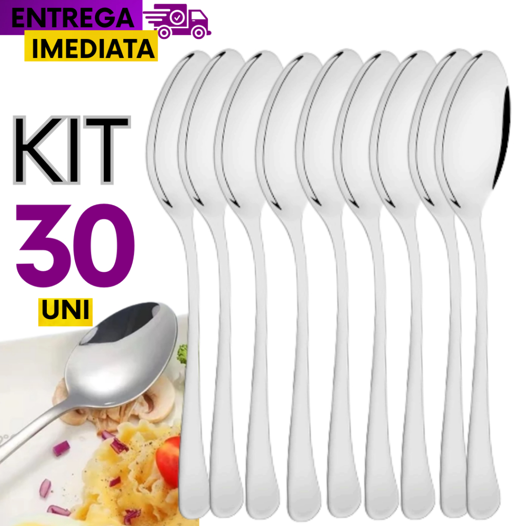 30 Peças Colher Talher Aço Inox  Utensilio de Cozinha Colheres Variáveis Utilidades Inox Premium Utilidades Multiuso