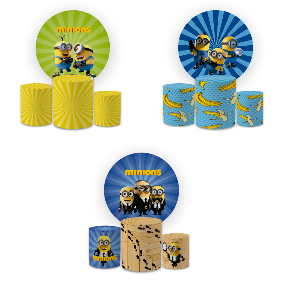 Kit Capa Painel Redondo + Capas Trio de Cilindros Veste Fácil Tema Minion Funny Baby Bibi Painéis