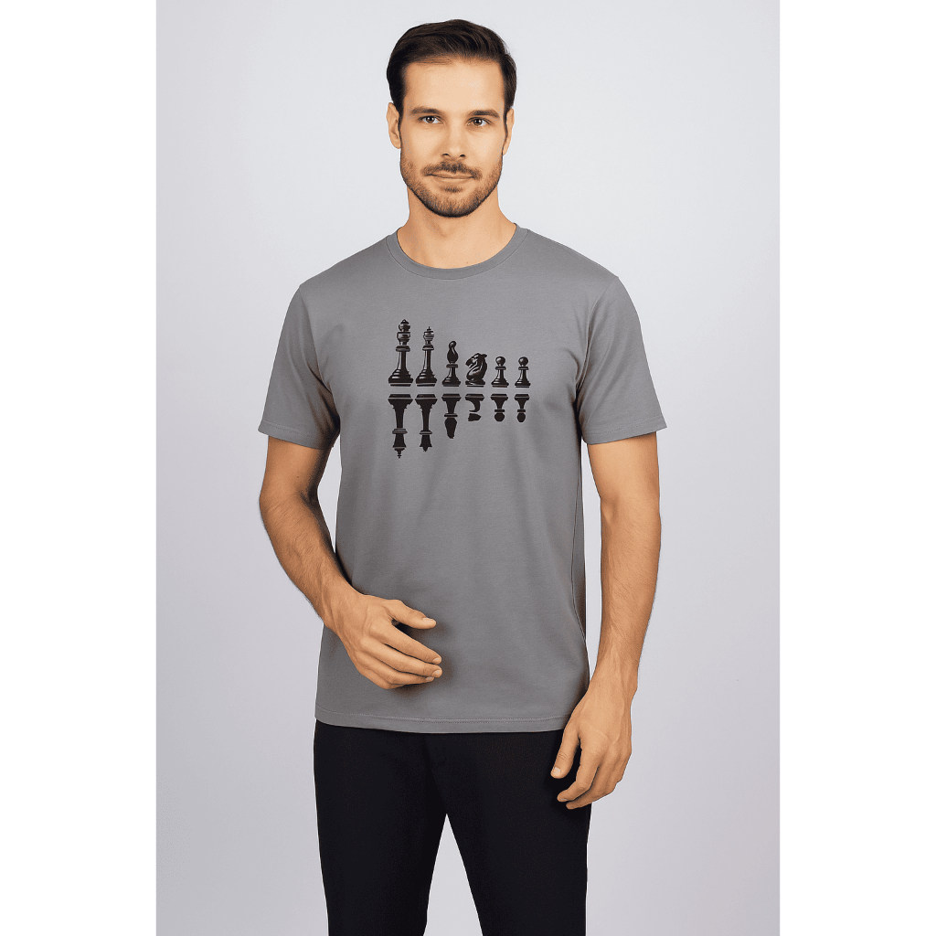 Camiseta Masculina Xadrez 100% Algodão Manga Curta Gola Redonda Modelagem Reta