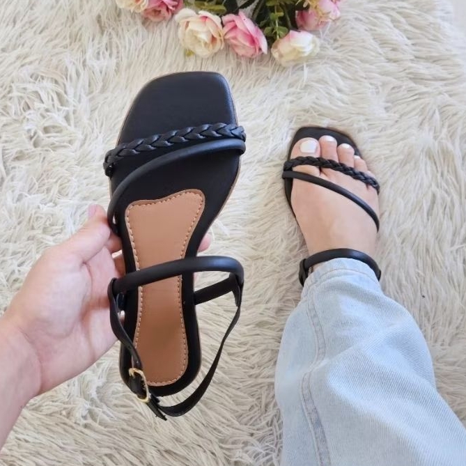 Sandália Rasteirinha Feminina Trançada Rasteiras com Fivela em Oferta na Shopee