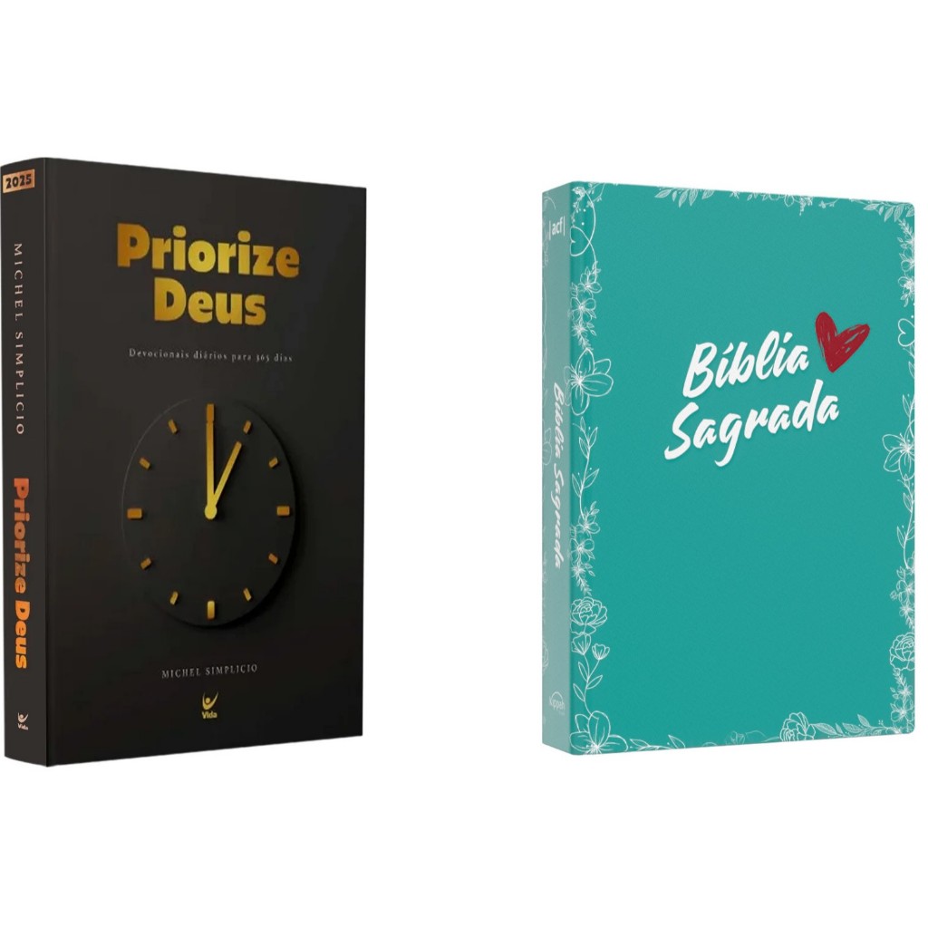 Kit Devocional Priorize Deus 2025 + Bíblia Sagrada ACF | Coração Vermelho em Oferta na Shopee
