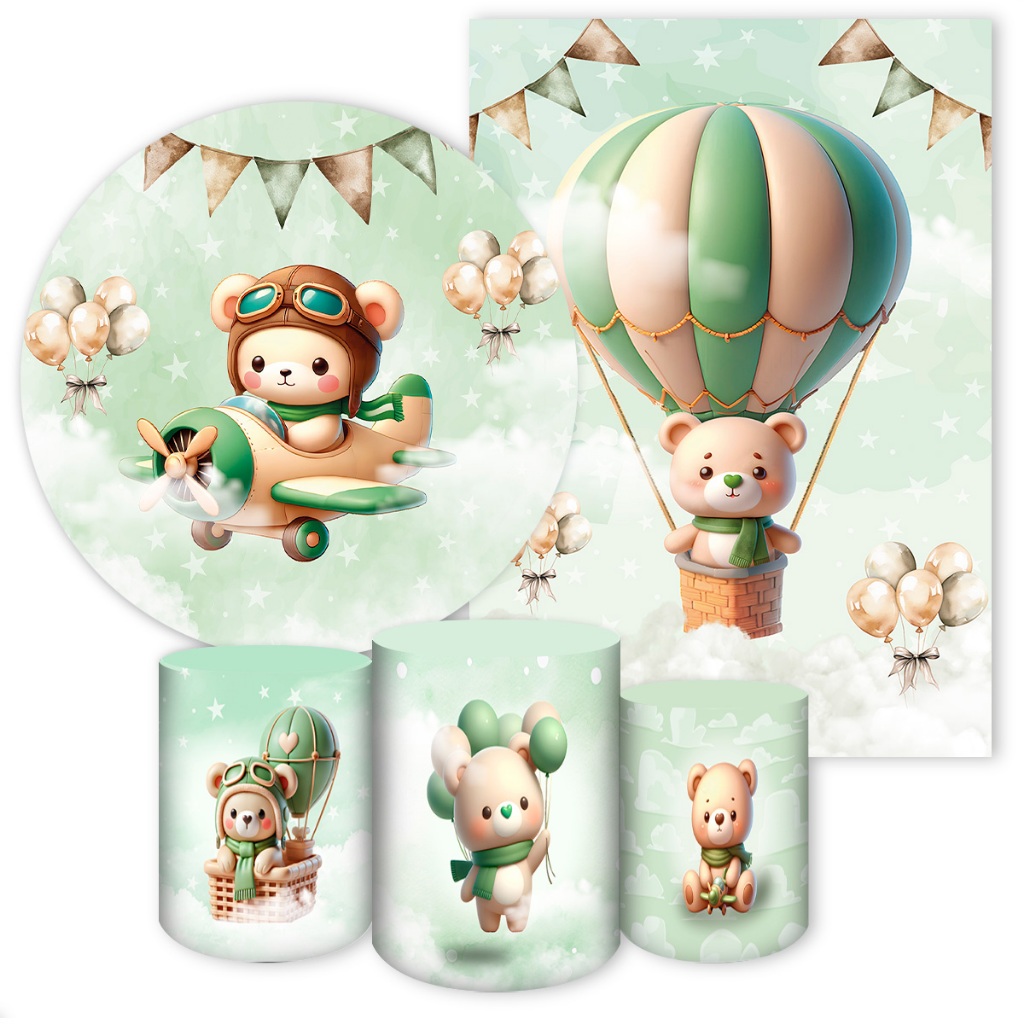 Capas para Painéis de Festa Sublimados Infantil Ursinho Aviador Baby AI Vários Modelos
