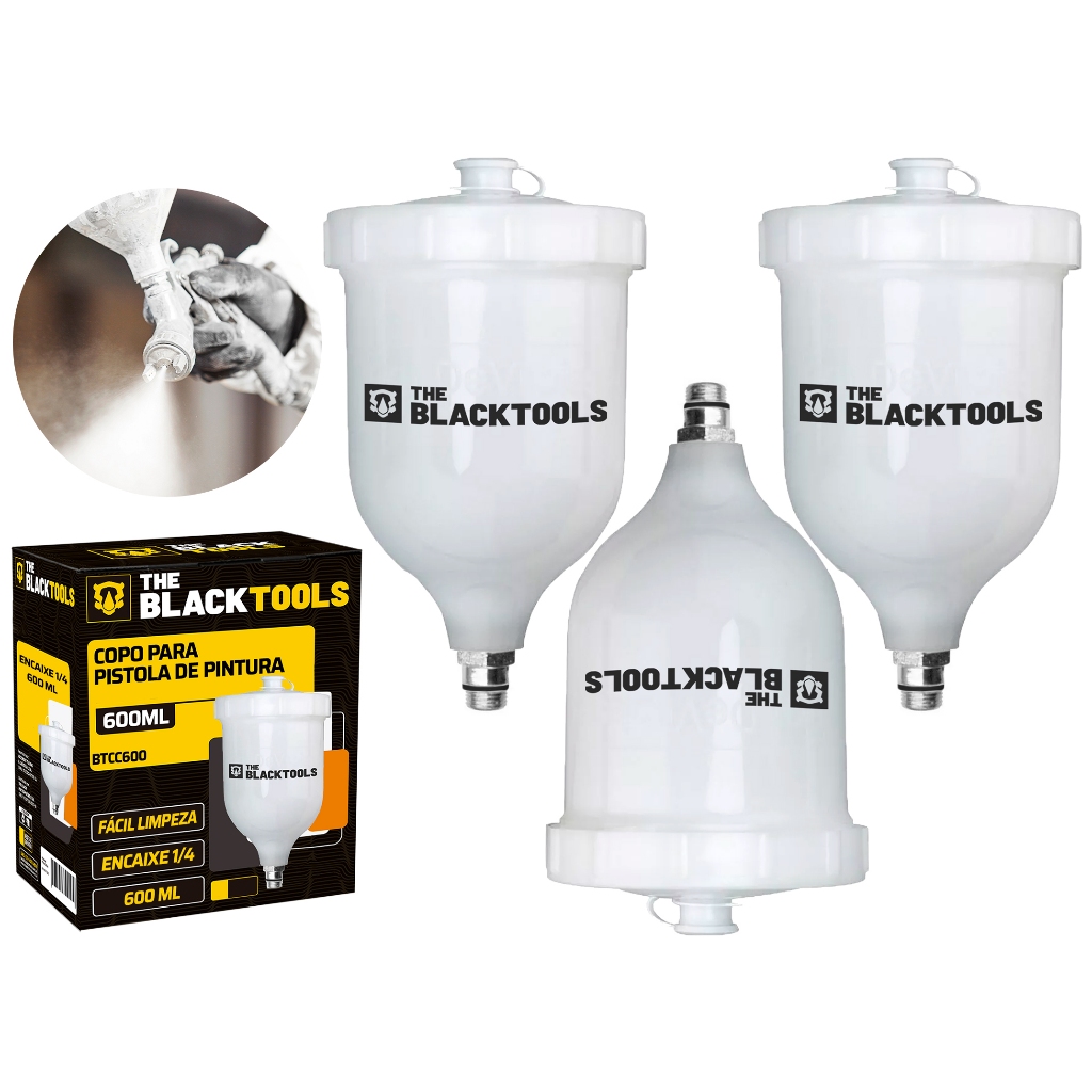Kit 3 Copos Para Pistola Pneumática 600ml Pintura Automotiva The Black Tools em Oferta na Shopee