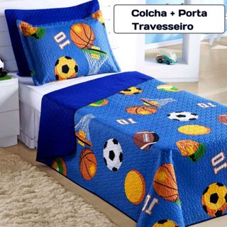 Colcha Cobre Leito Infantil  Menino 2 Peças Para Cama Solteiro Jogo De Quarto Futebol Bola