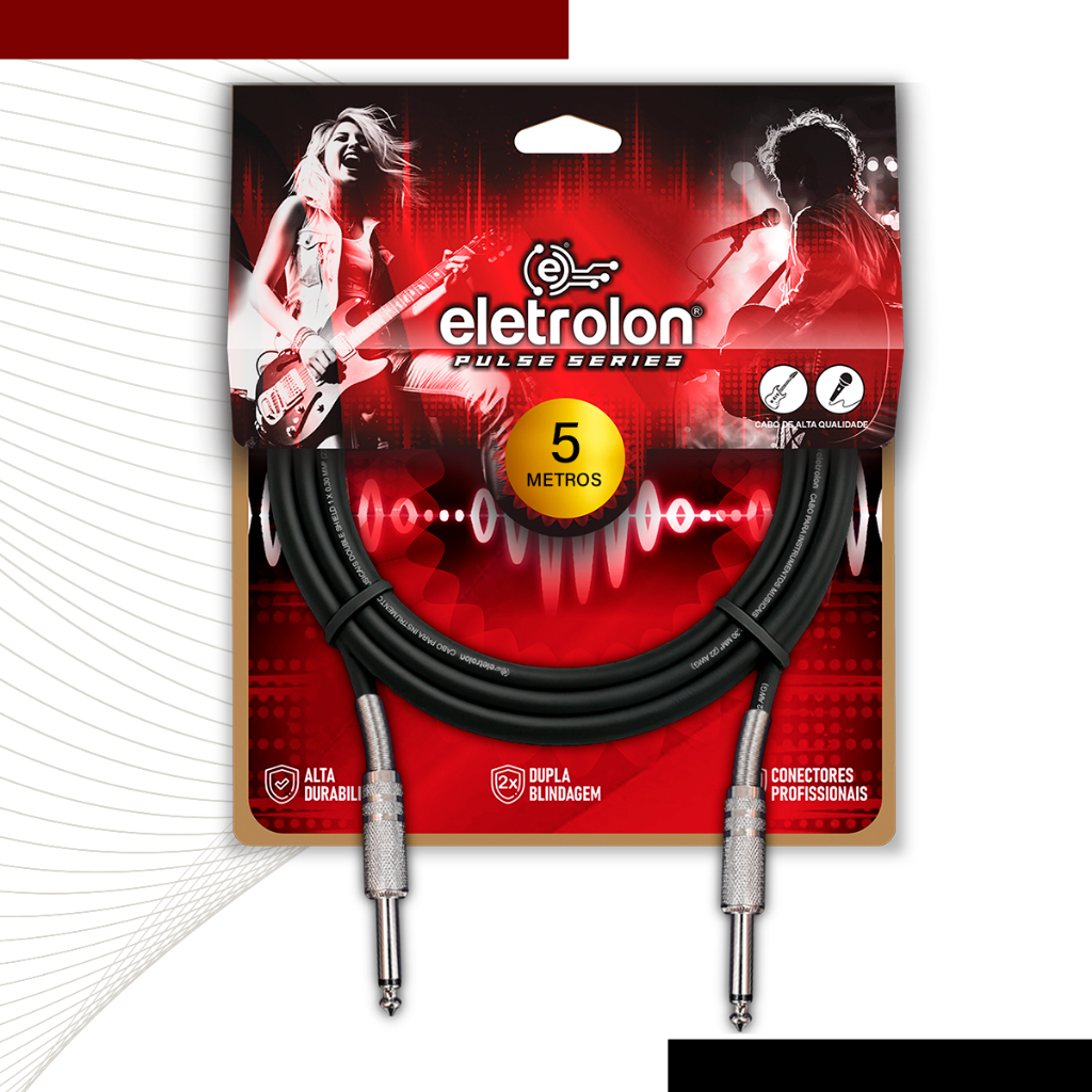 Cabo Plug P10 / P10 Mono Para Violão Guitarra Baixo PULSE Alta Qualidade Profissional -  Disponível em Vários Metros
