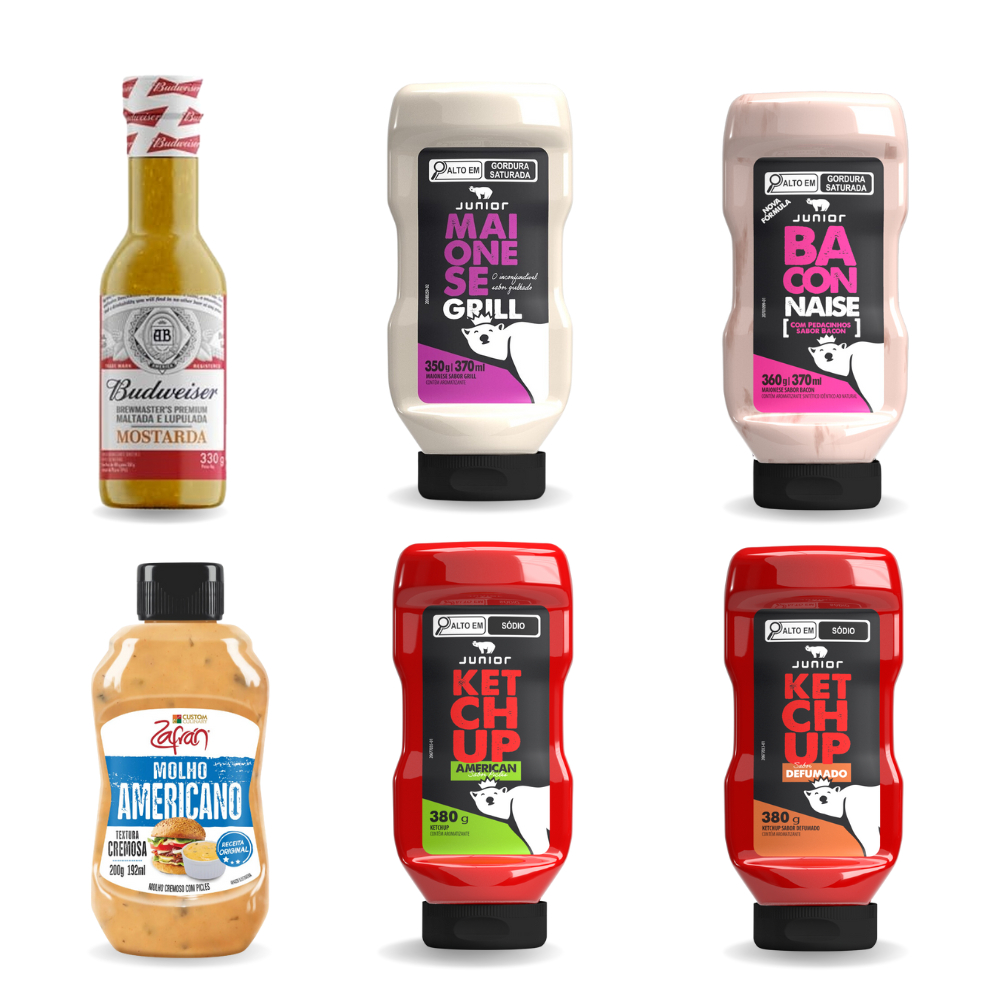 Kit Hambúrguer Premium Molho Lanche Ketchup Americano Defumado Maionese Grill Baconese Americano Zafran Combo