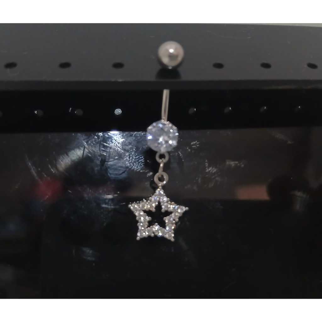 Piercing Pingente De Estrela Com Pedraria - Prata Aço Cirúrgico para Umbigo