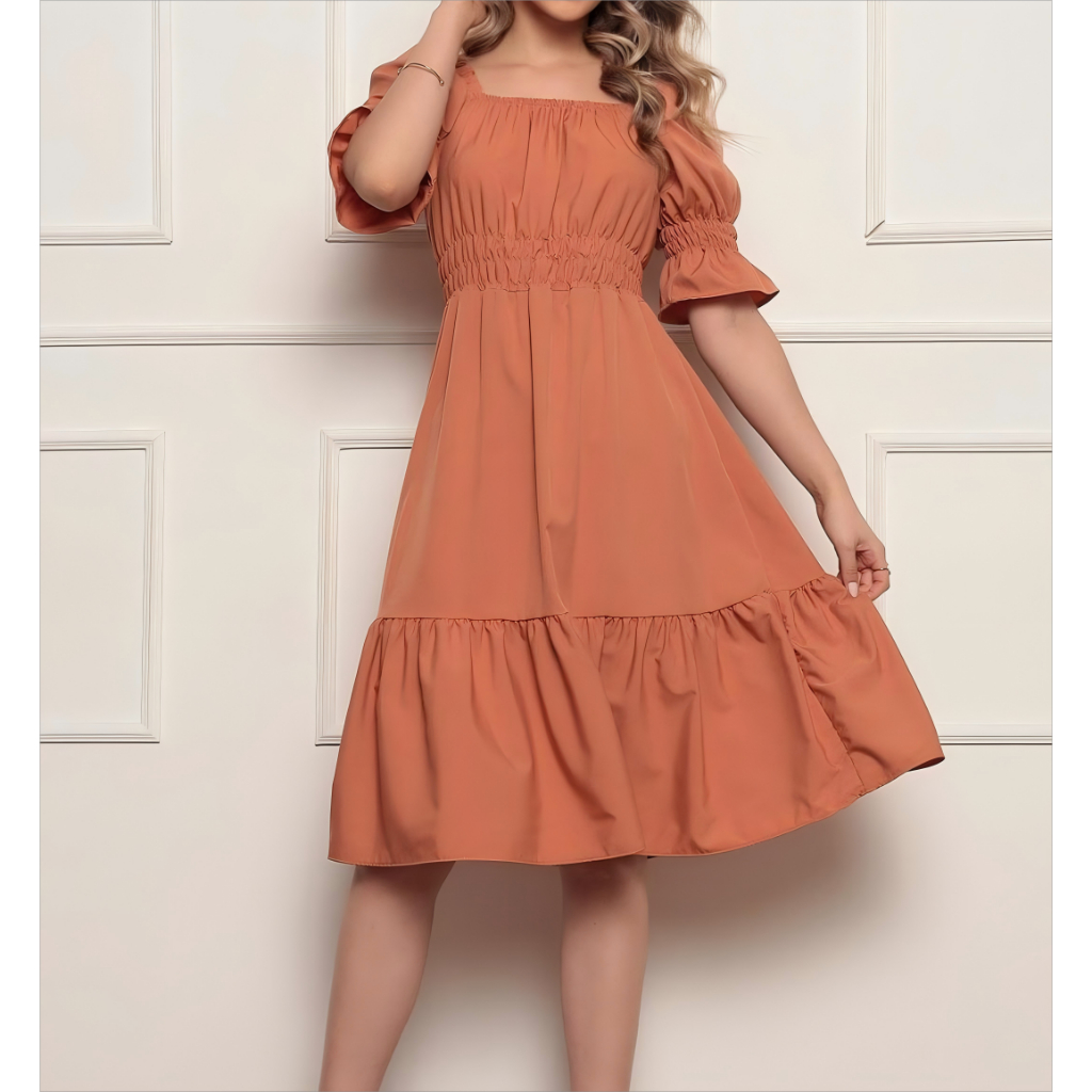 Vestido Feminino | crepinho com Elastec  l LISO I Ombro à Ombro.