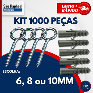 Kit de Gancho Fechado Pitão e Bucha para Fixação de 6, 8 ou 10 mm - 1000 peças - São Raphael em Oferta na Shopee