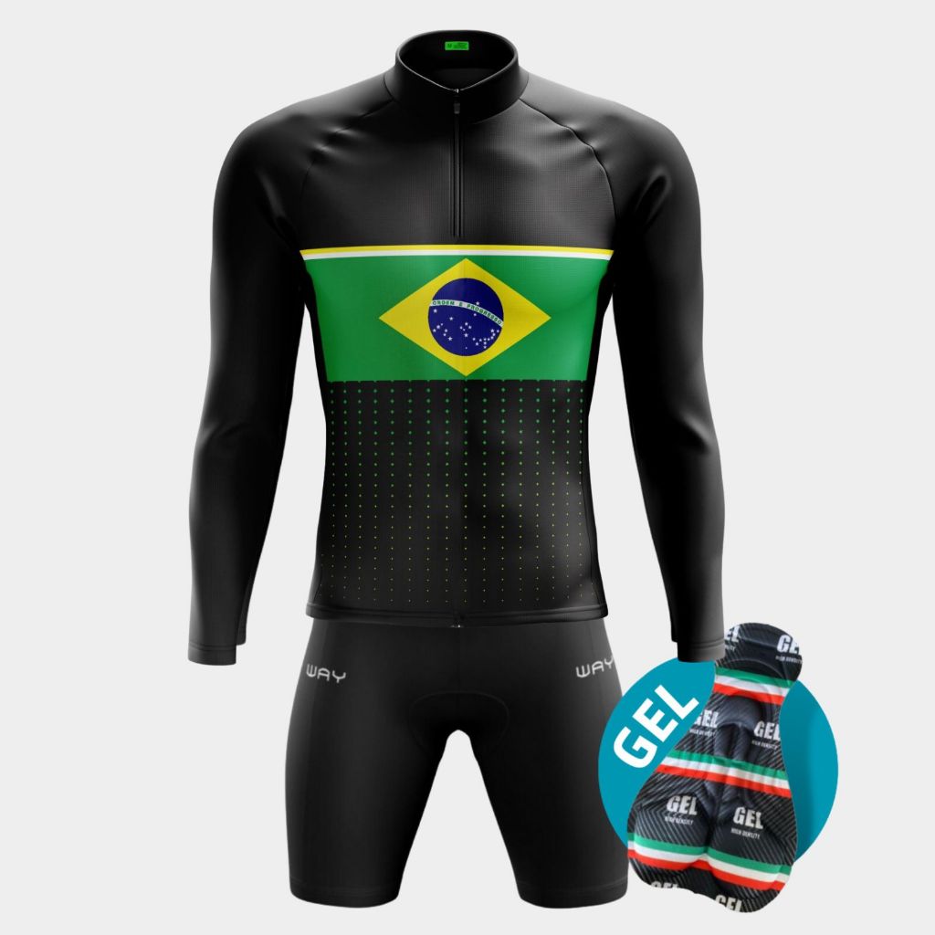 Conjunto Ciclismo Masculino Camiseta Manga Longa Inverno Bermuda Forro Gel Acolc
