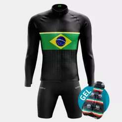 Conjunto Ciclismo Masculino Camiseta Manga Longa Inverno Bermuda Forro Gel Acolchoado Bike Pedal
