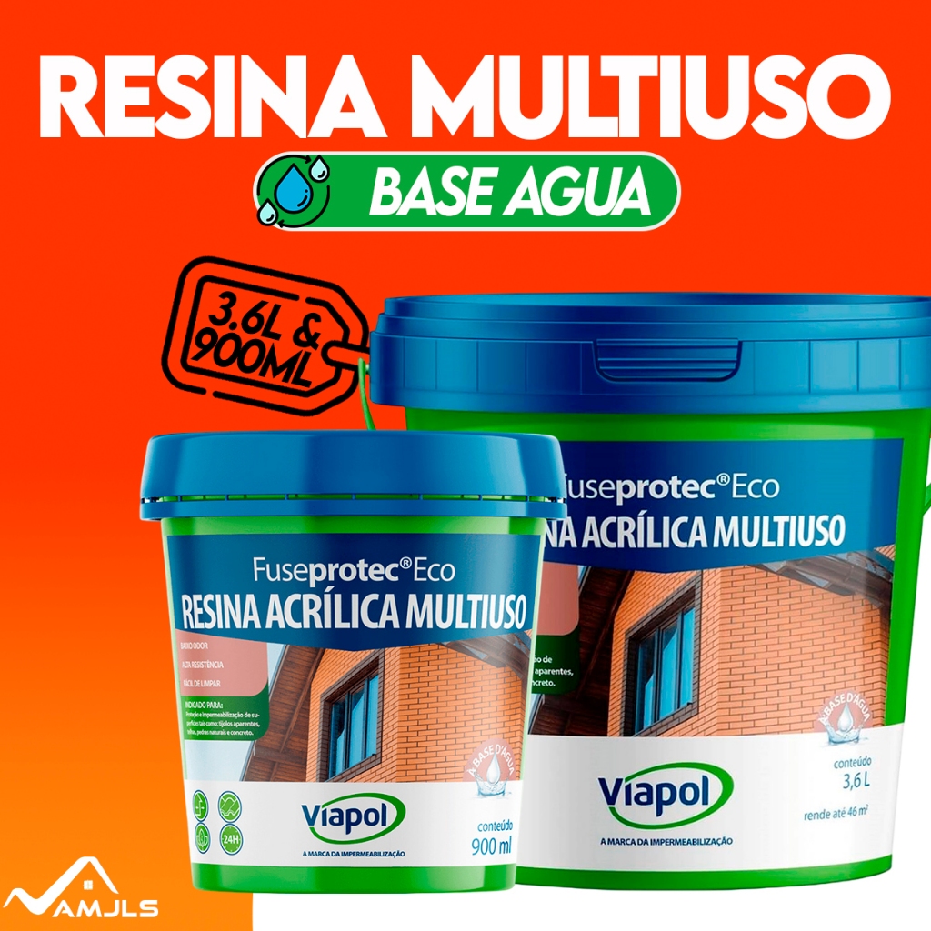 Resina Acrílica Brilhante Base Agua Incolor Premium Fuseprotec 900ml e 3,6l Viapol
