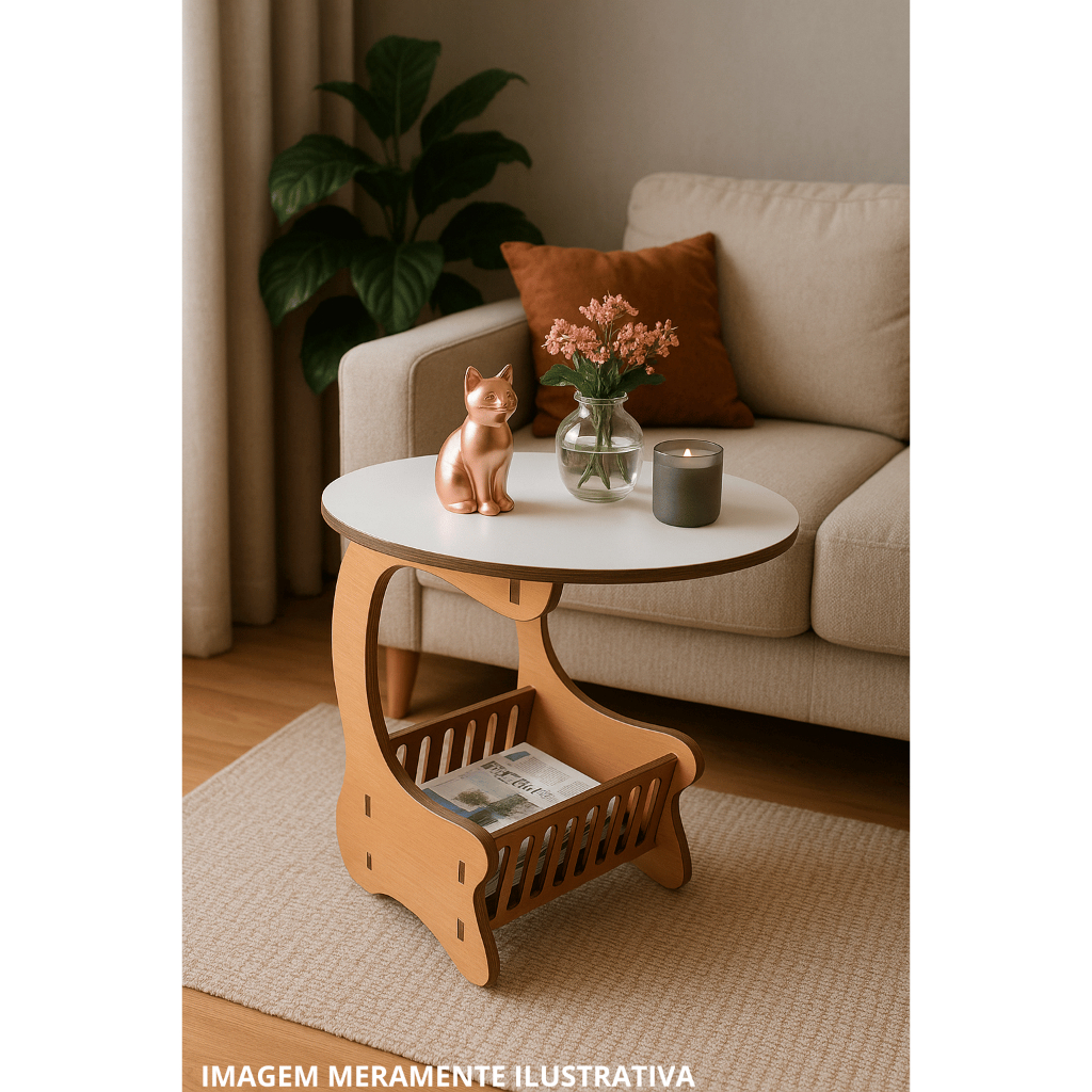 Mesa Lateral com Revisteiro Jornaleiro Integrado em MDF Design Moderno e Funcional