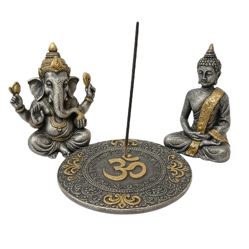 Imagem Kit Incensário + Buda Tibetano + Ganesha Decoração Espiritual Meditação Harmonização Paz
