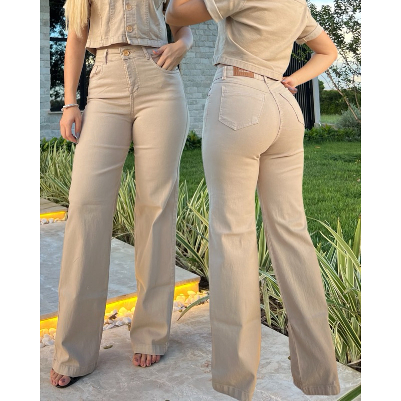 Wideleg jeans  cos alto modeladora pantalona em Oferta na Shopee